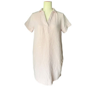 Three Dots Womens Pink Dress Double Gauze 100% Cotton Textured Pockets Small S